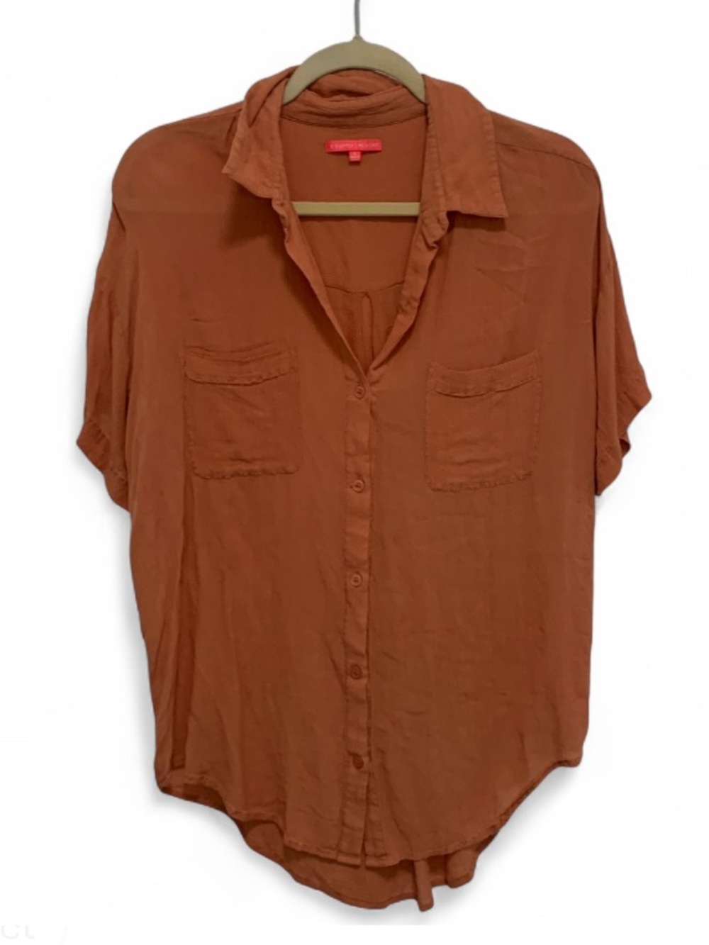 Z Supply Resort Short-Sleeve Oversized Button-Front Top in Orange